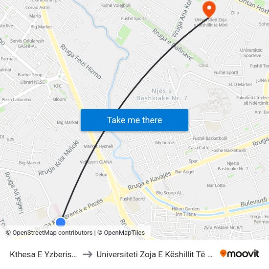 Kthesa E Yzberishtit to Universiteti Zoja E Këshillit Të Mirë map
