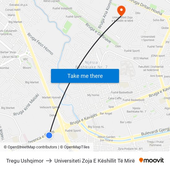 Tregu Ushqimor to Universiteti Zoja E Këshillit Të Mirë map