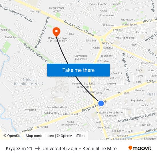 Kryqezim 21 to Universiteti Zoja E Këshillit Të Mirë map