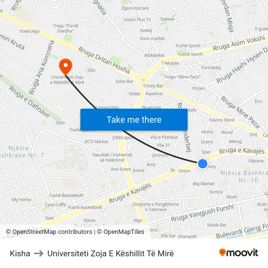 Kisha to Universiteti Zoja E Këshillit Të Mirë map