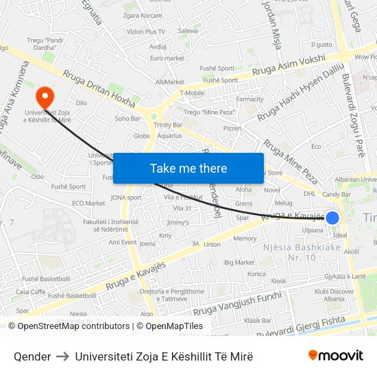 Qender to Universiteti Zoja E Këshillit Të Mirë map