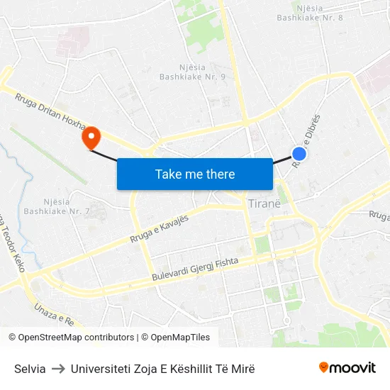 Selvia to Universiteti Zoja E Këshillit Të Mirë map
