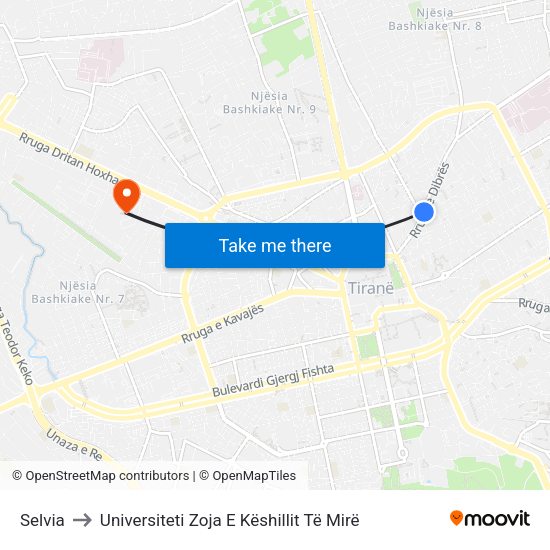 Selvia to Universiteti Zoja E Këshillit Të Mirë map