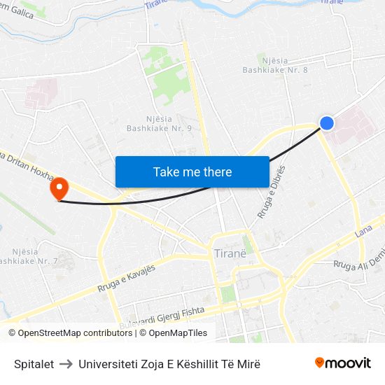 Spitalet to Universiteti Zoja E Këshillit Të Mirë map
