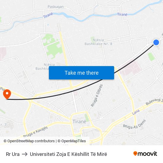 Rr Ura to Universiteti Zoja E Këshillit Të Mirë map