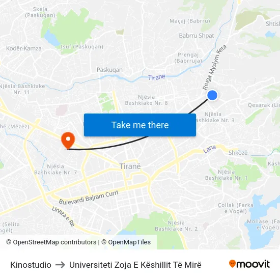 Kinostudio to Universiteti Zoja E Këshillit Të Mirë map