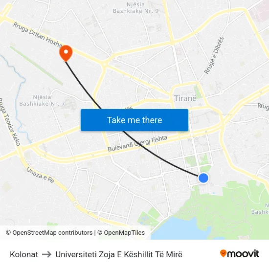 Kolonat to Universiteti Zoja E Këshillit Të Mirë map