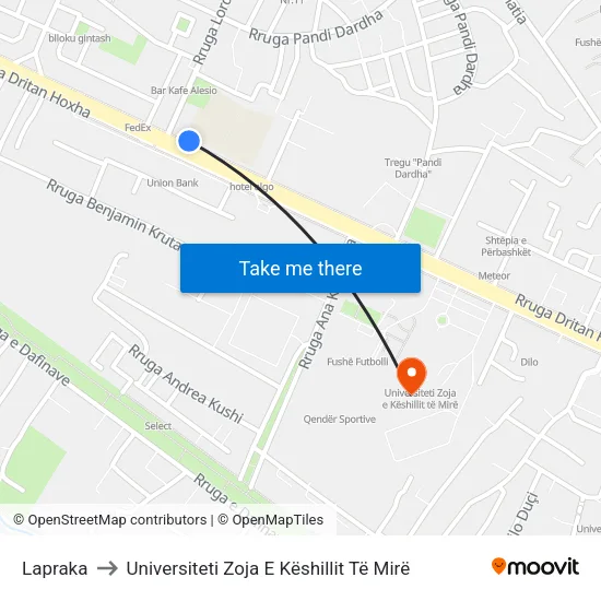 Lapraka to Universiteti Zoja E Këshillit Të Mirë map