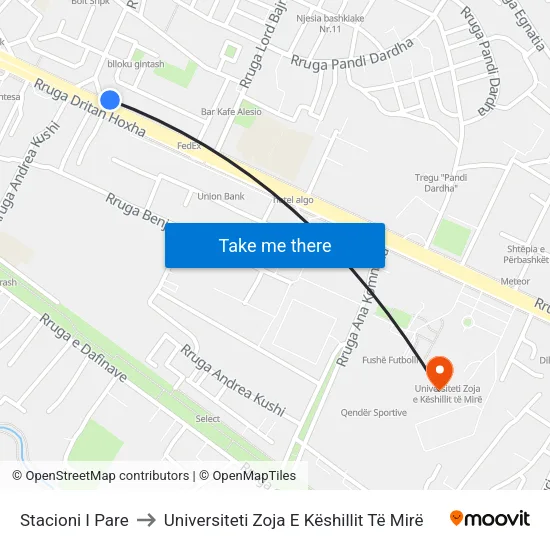 Stacioni I Pare to Universiteti Zoja E Këshillit Të Mirë map