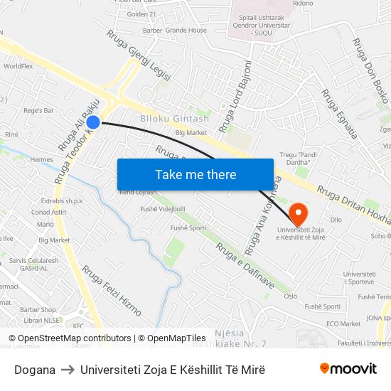 Dogana to Universiteti Zoja E Këshillit Të Mirë map