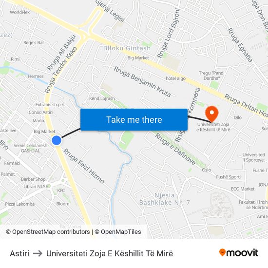 Astiri to Universiteti Zoja E Këshillit Të Mirë map