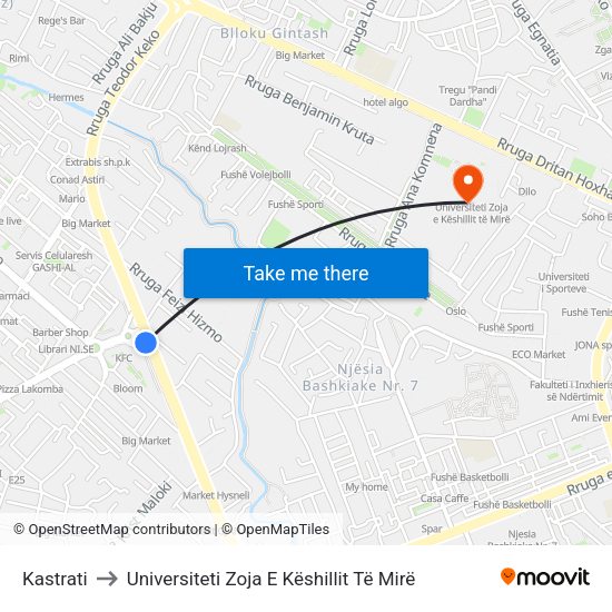 Kastrati to Universiteti Zoja E Këshillit Të Mirë map