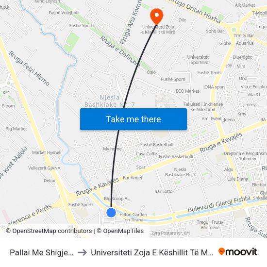 Pallai Me Shigjeta to Universiteti Zoja E Këshillit Të Mirë map
