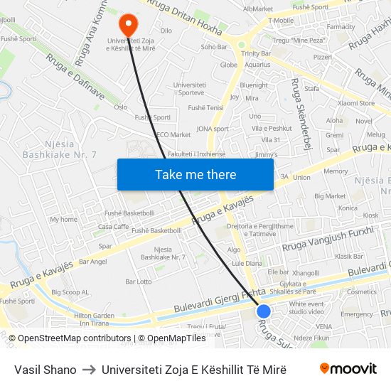 Vasil Shano to Universiteti Zoja E Këshillit Të Mirë map