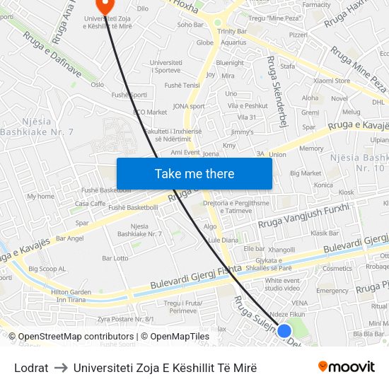Lodrat to Universiteti Zoja E Këshillit Të Mirë map