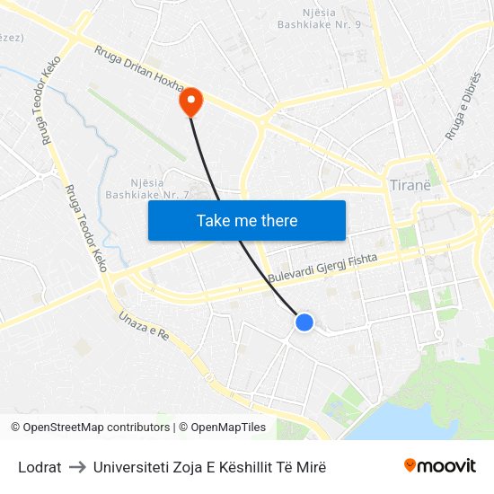 Lodrat to Universiteti Zoja E Këshillit Të Mirë map