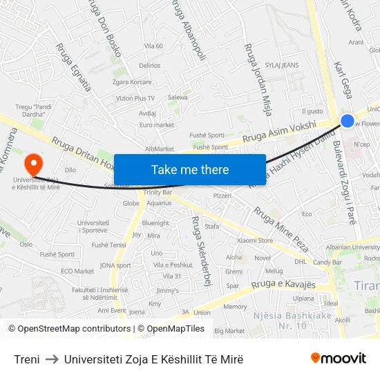 Treni to Universiteti Zoja E Këshillit Të Mirë map