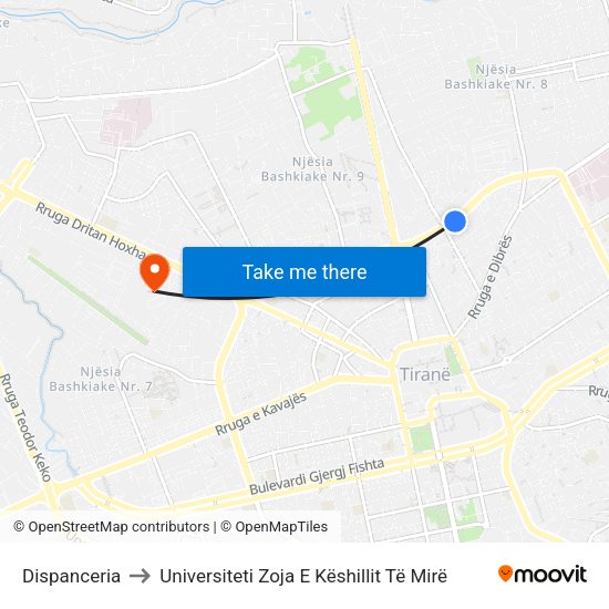 Dispanceria to Universiteti Zoja E Këshillit Të Mirë map
