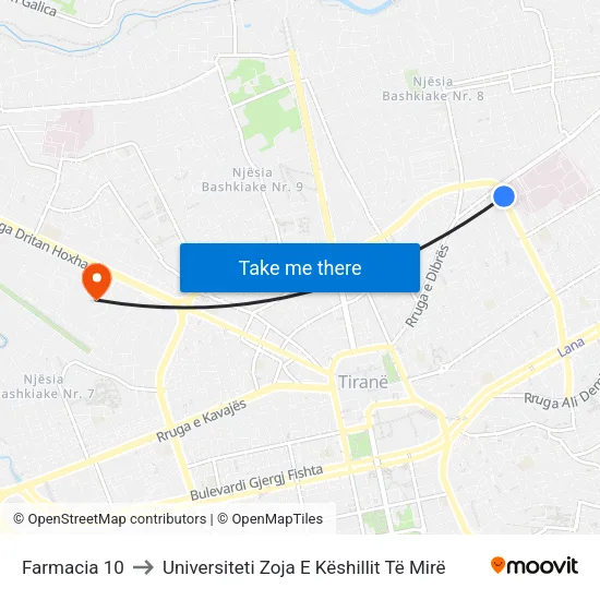 Farmacia 10 to Universiteti Zoja E Këshillit Të Mirë map