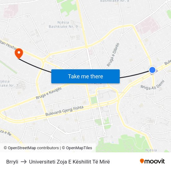 Brryli to Universiteti Zoja E Këshillit Të Mirë map