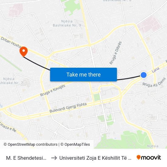 M. E Shendetesiese to Universiteti Zoja E Këshillit Të Mirë map