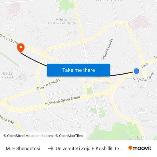 M. E Shendetesiese to Universiteti Zoja E Këshillit Të Mirë map