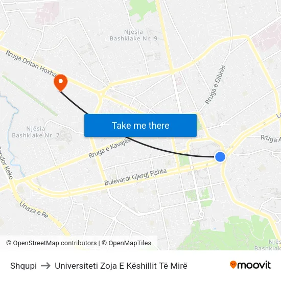 Shqupi to Universiteti Zoja E Këshillit Të Mirë map
