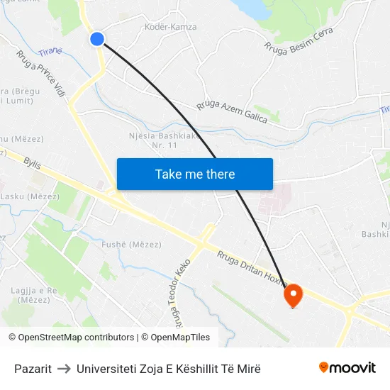 Pazarit to Universiteti Zoja E Këshillit Të Mirë map