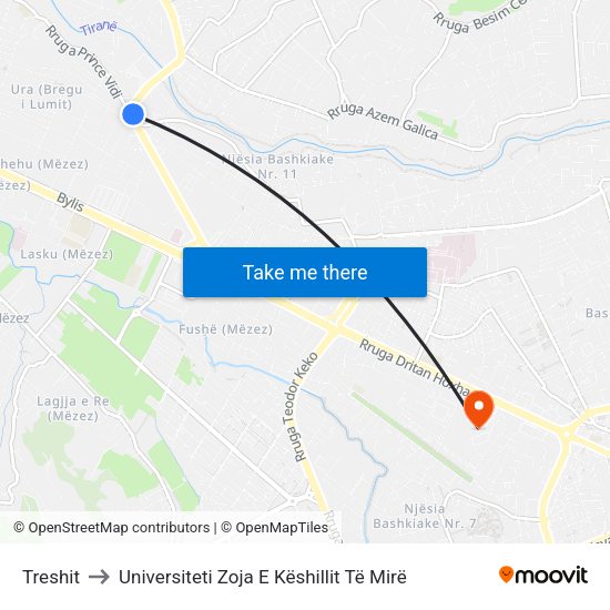 Treshit to Universiteti Zoja E Këshillit Të Mirë map
