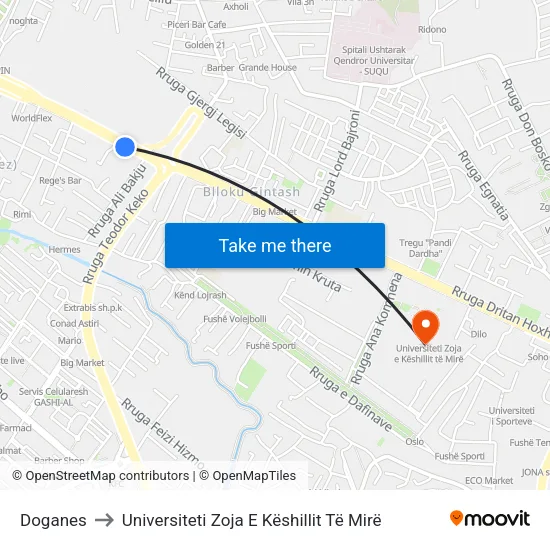 Doganes to Universiteti Zoja E Këshillit Të Mirë map