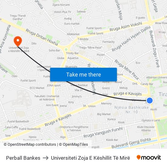 Perball Bankes to Universiteti Zoja E Këshillit Të Mirë map