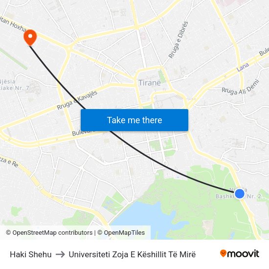 Haki Shehu to Universiteti Zoja E Këshillit Të Mirë map