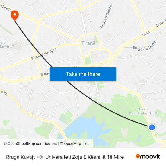 Rruga Kuvajt to Universiteti Zoja E Këshillit Të Mirë map