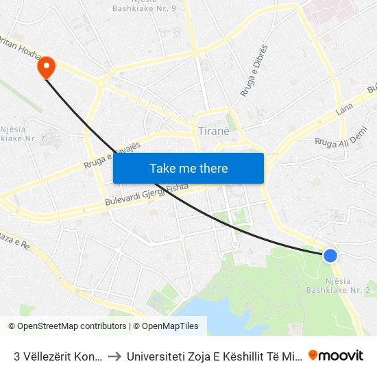 3 Vëllezërit Kondi to Universiteti Zoja E Këshillit Të Mirë map