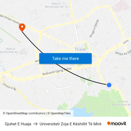 Gjuhet E Huaja to Universiteti Zoja E Këshillit Të Mirë map