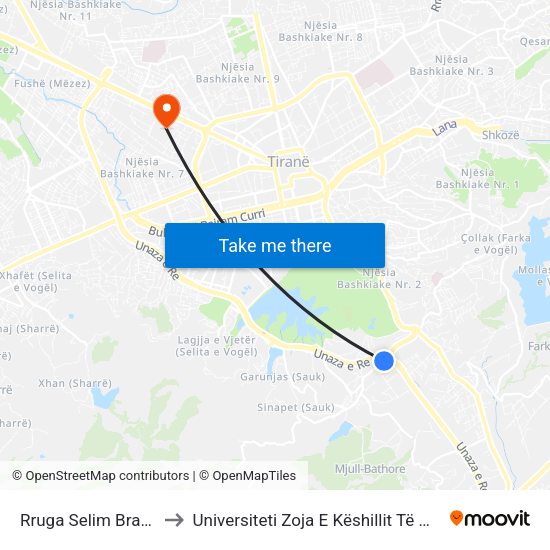 Rruga Selim Brahja to Universiteti Zoja E Këshillit Të Mirë map