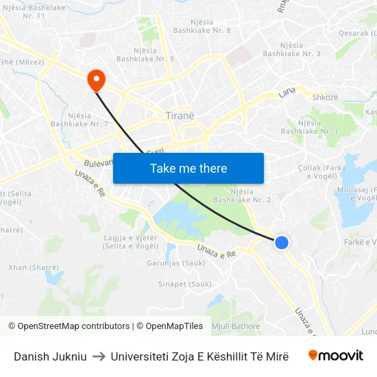 Danish Jukniu to Universiteti Zoja E Këshillit Të Mirë map