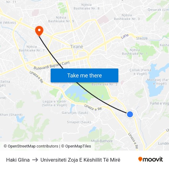 Haki Glina to Universiteti Zoja E Këshillit Të Mirë map