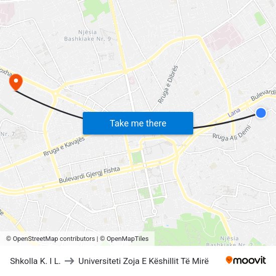 Shkolla K. I L. to Universiteti Zoja E Këshillit Të Mirë map