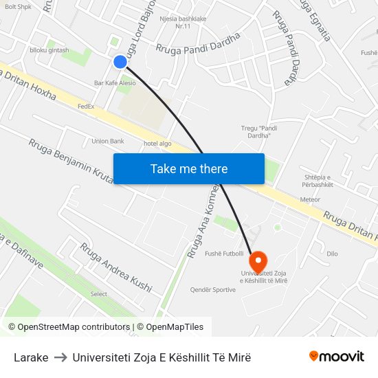 Larake to Universiteti Zoja E Këshillit Të Mirë map