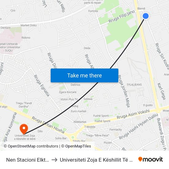 Nen Stacioni Elktrik to Universiteti Zoja E Këshillit Të Mirë map