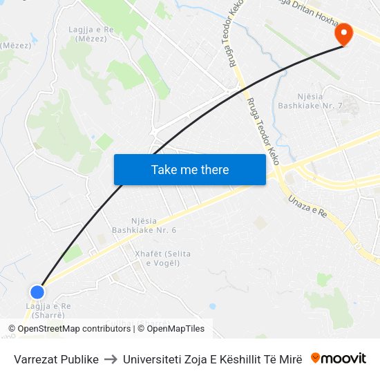 Varrezat Publike to Universiteti Zoja E Këshillit Të Mirë map