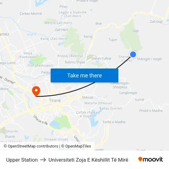 Upper Station to Universiteti Zoja E Këshillit Të Mirë map
