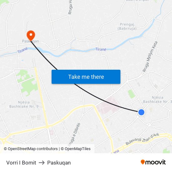 Vorri I Bomit to Paskuqan map