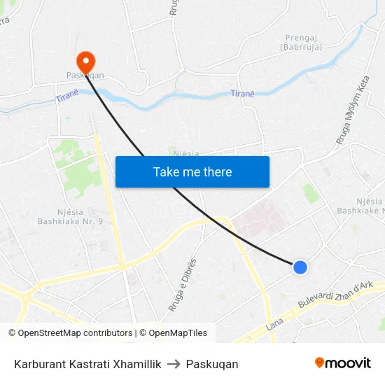 Karburant Kastrati Xhamillik to Paskuqan map
