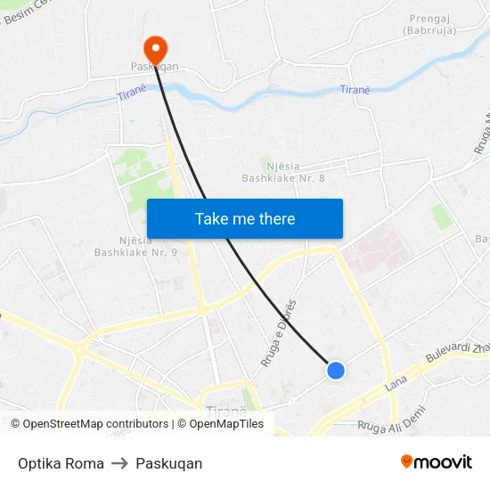 Optika Roma to Paskuqan map