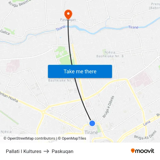 Pallati I Kultures to Paskuqan map