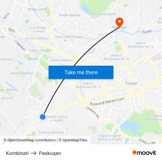 Kombinati to Paskuqan map