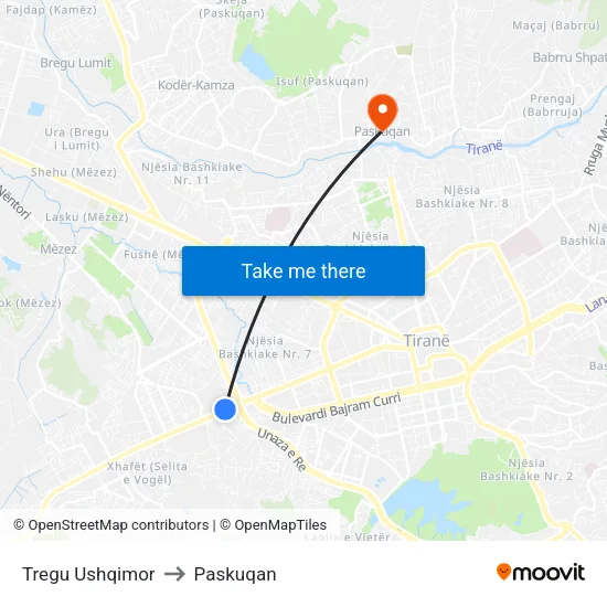 Tregu Ushqimor to Paskuqan map