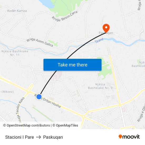 Stacioni I Pare to Paskuqan map